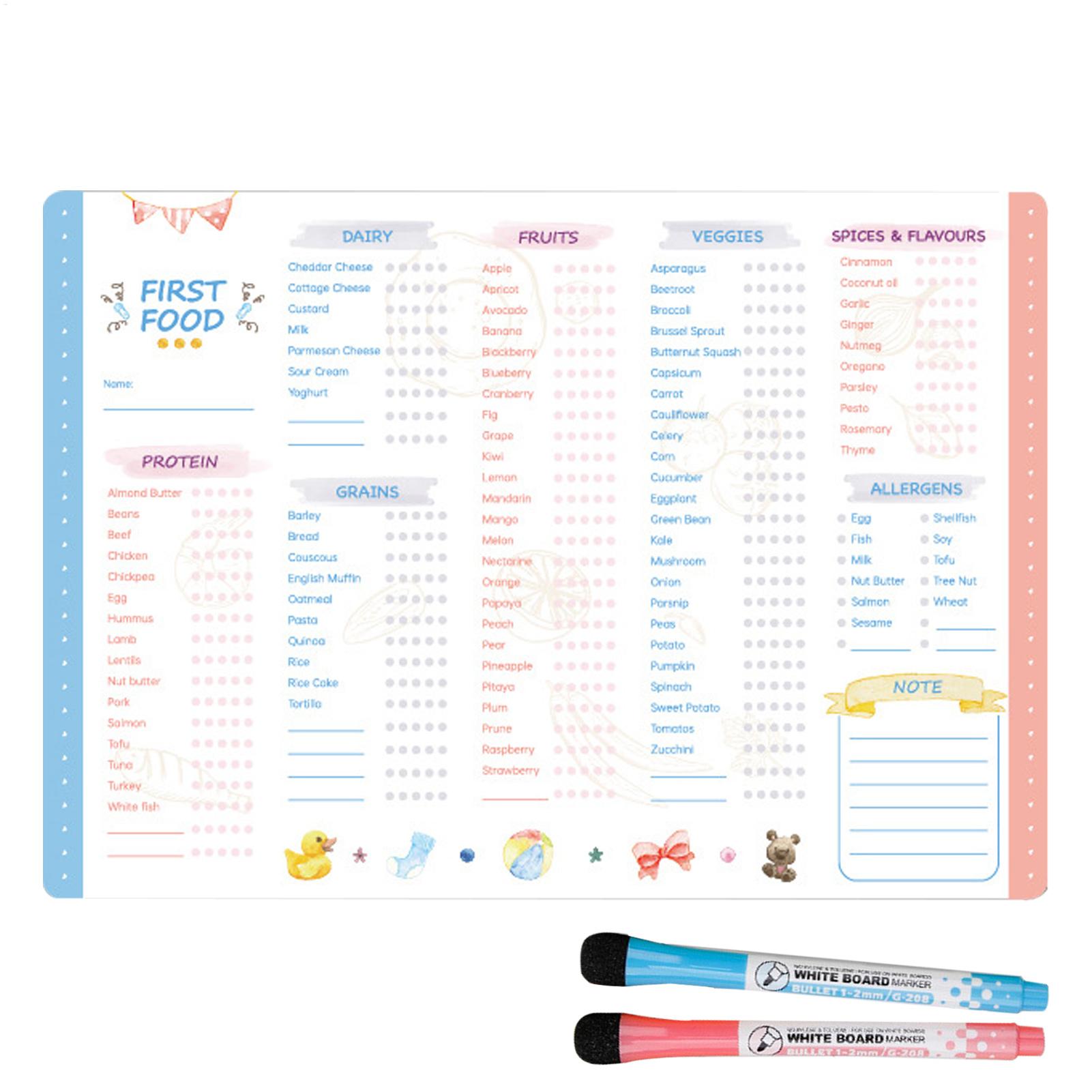 Baby Food Checklist - Lista de Verificação Magnética Reutilizável para